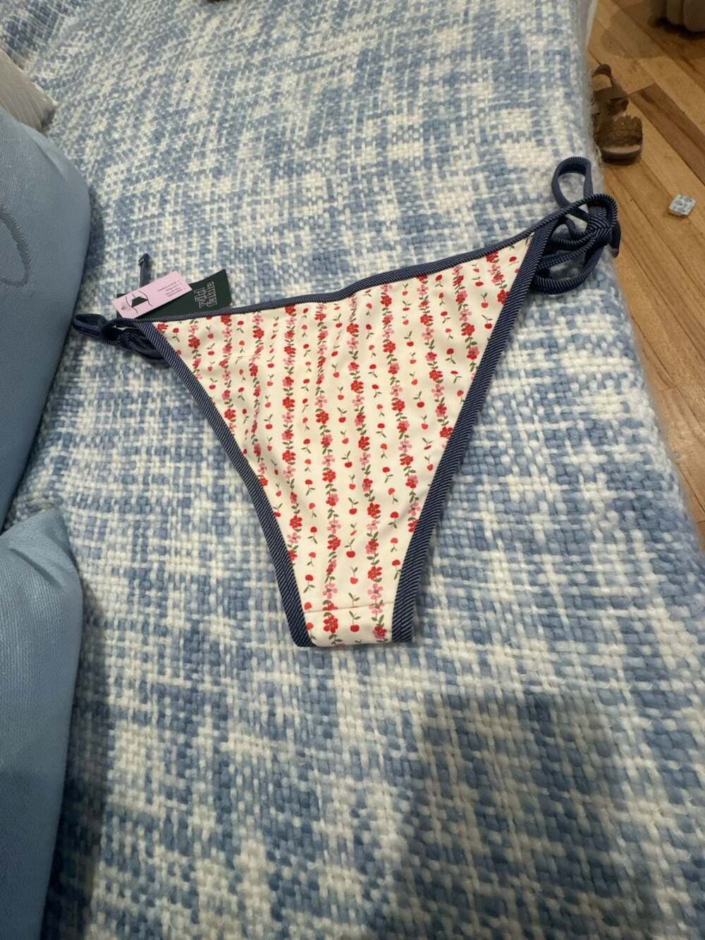 Wild Fable Floral and Cherry Print Denim Trim Bikini Bottoms